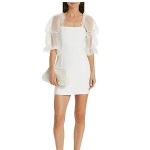 Amanda Uprichard Tia Organza-Sleeve White Minidress